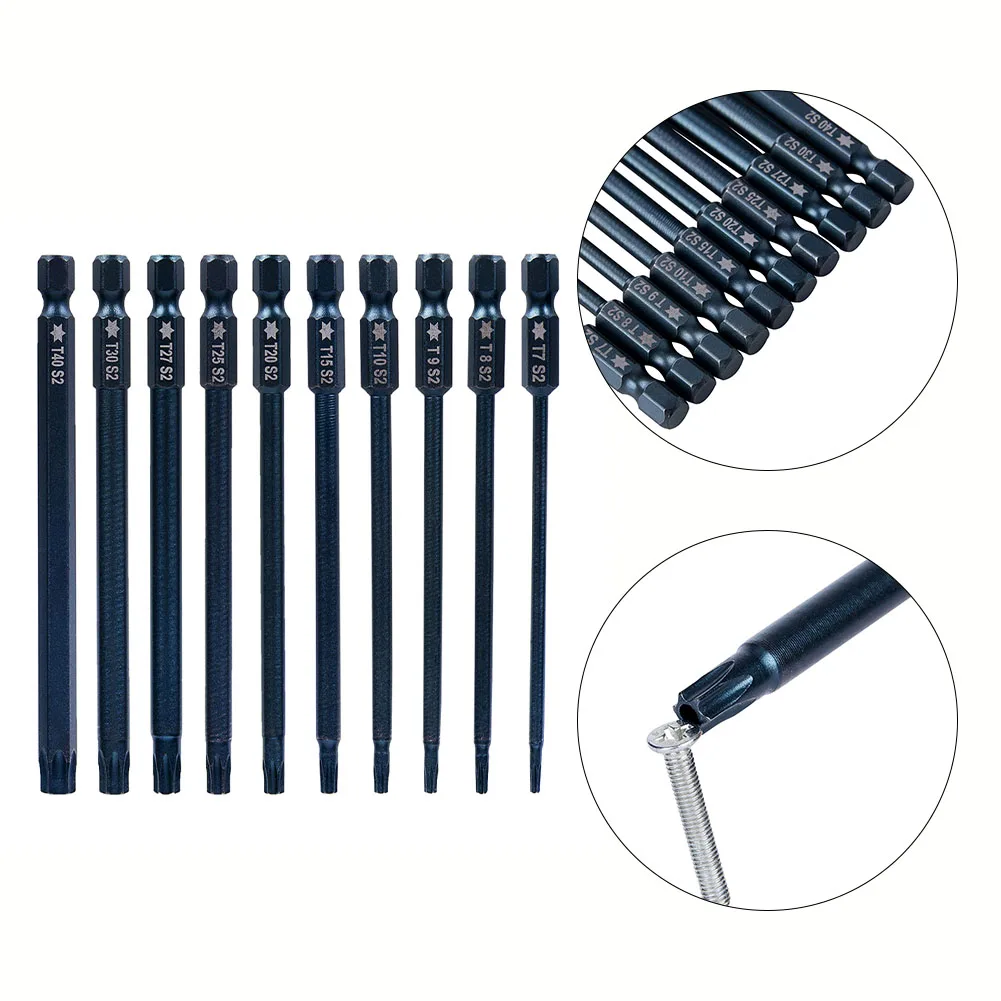 

10pcs 100mm Magnetic Torx Screwdriver Set Extra Long Security Tamper Proof Star Drill Bit 1/4Inch Hex Shank Screw Driver Tools