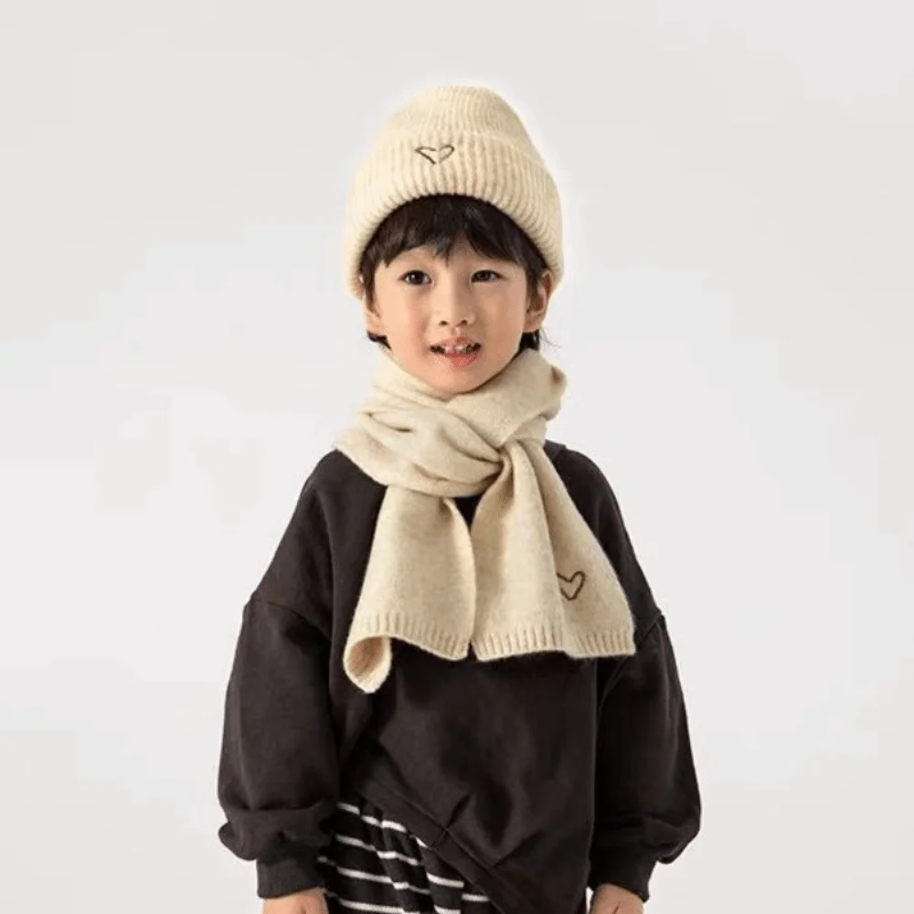 Amor coração bordado chapéu de malha cachecol conjunto engrossado estilo coreano crochê quente gorro quente à prova vento inverno pulôver boné