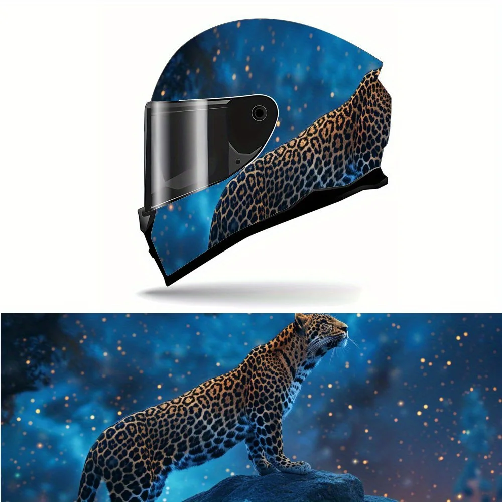 

Leopard on The Blue Starry Sky Rock Print Full Helmet Wrap Sticker Motorcycle Helmet Racing Graphic Decal Vinyl Wrap Helmet Deco