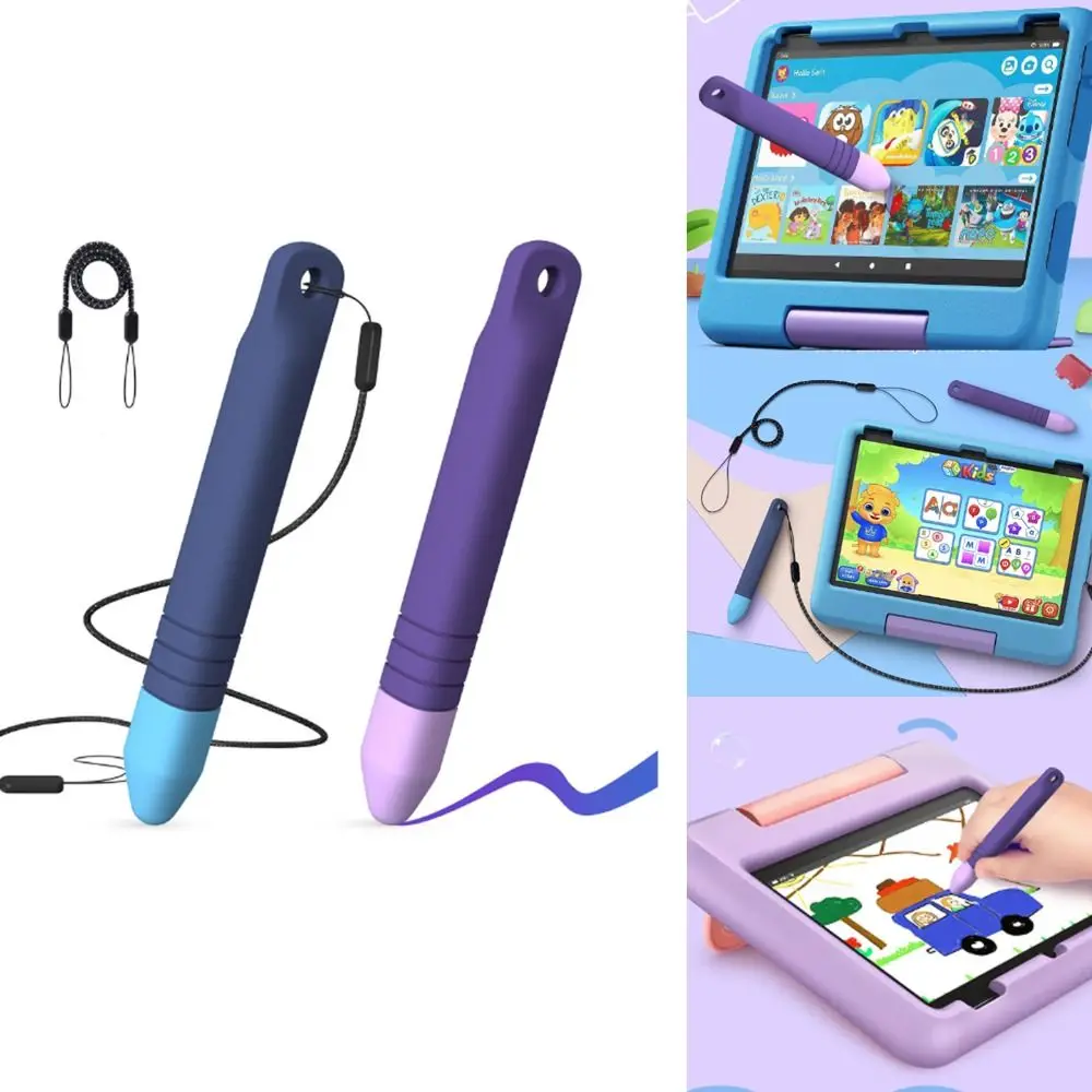 New Touch Screens Kids Tablet Stylus Pens Anti-Rolling Kid-Friendly Stylus Pens with Anti-lost Tether Silicone Capacitive Pen