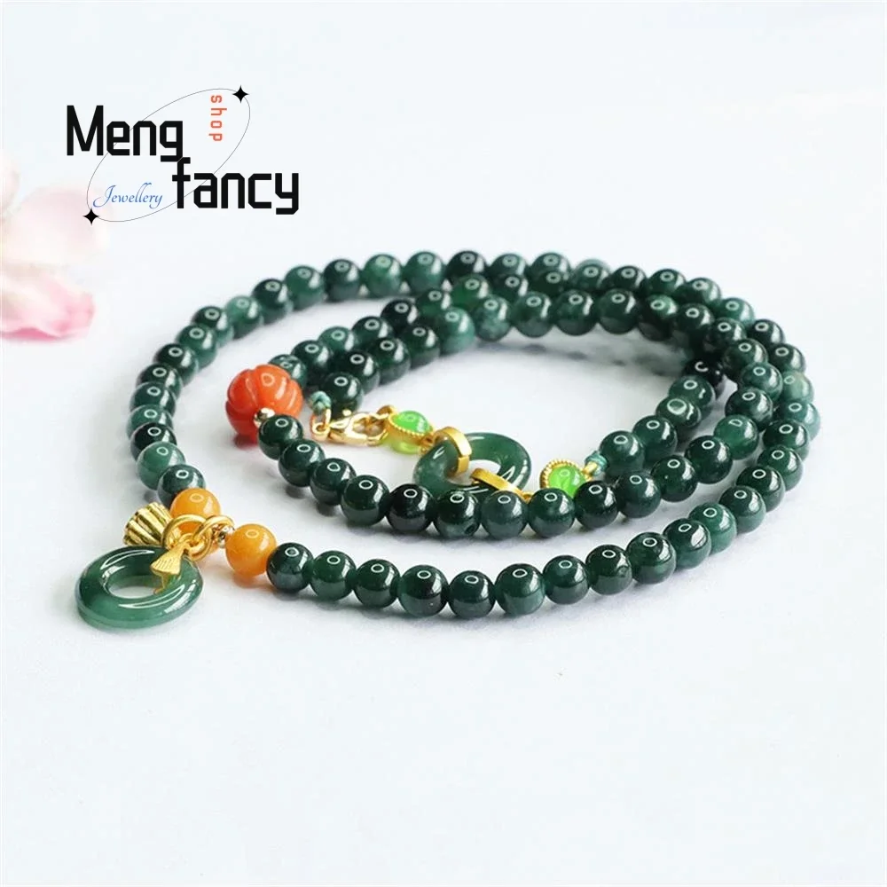 Natural A-goods Jadeite Blue Water Multi Loop Peace Buckle Bracelet Exquisite Elegant Simple High-grade Necklace Fashion Jewelry