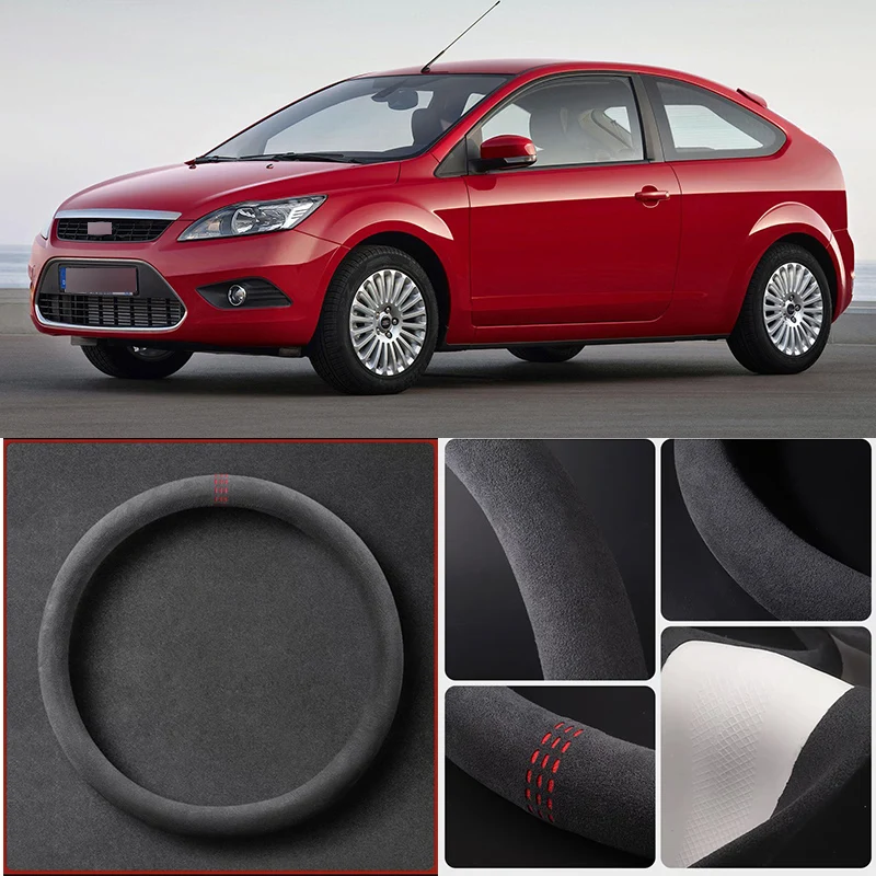 Alcantara Anti-Slip Black Suede Leather Car Universal Steering Wheel Cover For Ford Focus Car Accessories