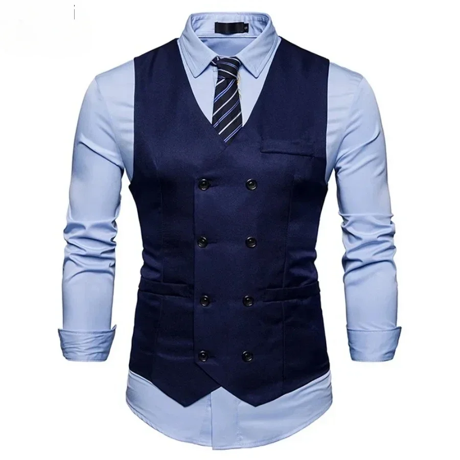 Men's Formal Dress Vest Top Double Breasted Casual Tank Tops Solid Slim V-Neck Club Party Suits Vest Formal Waistcoat Men