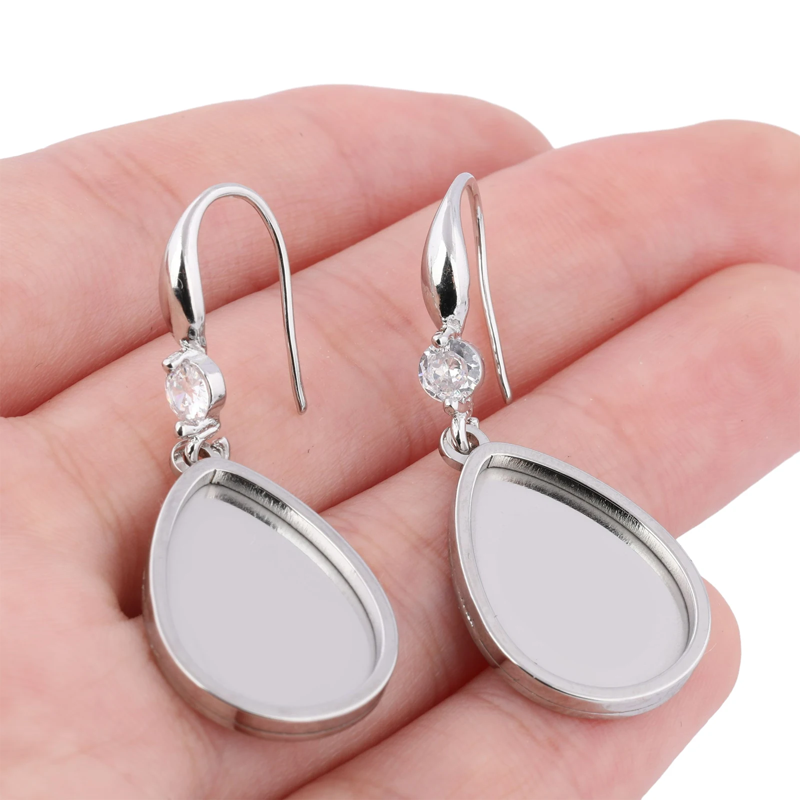 6pcs Stainless Steel Fit 13x18mm Teardrop Cabochon Earring Base Blanks Diy Zircon Stone Earrings Hooks Findings For Jewelry Maki