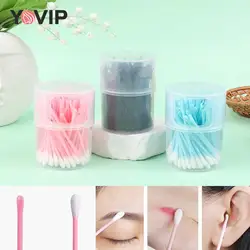 100PCS/Box Double Head Cotton Swab Women Makeup Plastic Ear Pick Cotton Swabs Eyeshaow Mixing Tool for Nose Ears Cleaning Tool