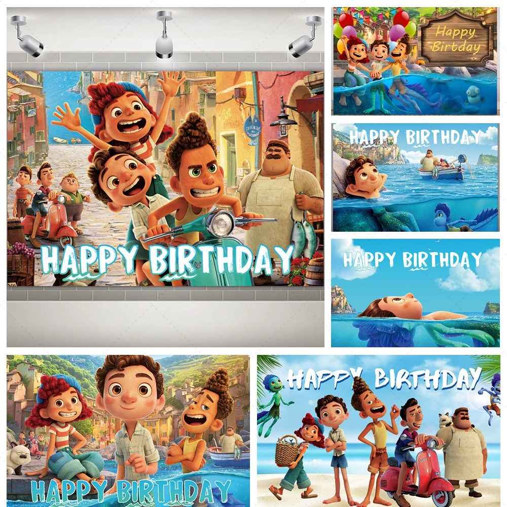 

Disney Pixar Luca Birthday Background Friendship Day Kid Baby Shower Party Decoration Photography Happy Birthday Backdrop Props