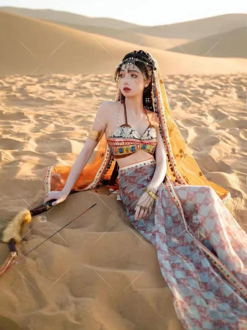 

Travel Photography Style Desert Princess Costume Western Regions Xishuangbanna Ethnic Fashion Photography Props 2024 Summer