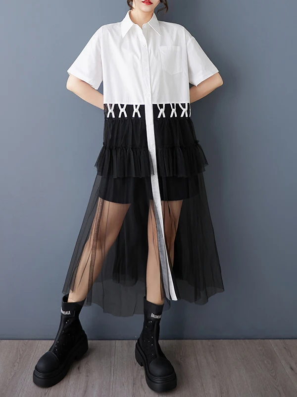 Été 2025 Loose irt Dr Design Sense Me Plissé Épissage Irregular Dr Femme Premium Faion Commute Sle A-Line...