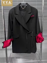 Vintage Designer Women Mid Long Blazer Jacket Fashion Autumn One Button Party Loose Fit Straight Suit Coat Office Work Blazers