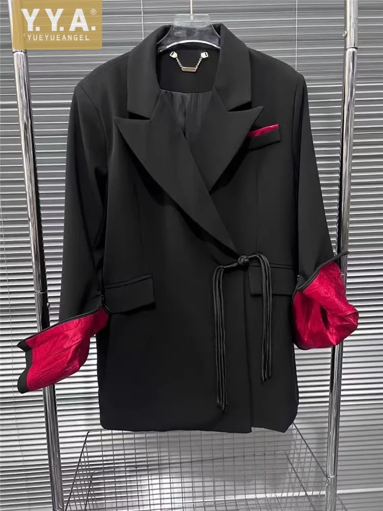 Vintage Designer Women Mid Long Blazer Jacket Fashion Autumn One Button Party Loose Fit Straight Suit Coat Office Work Blazers