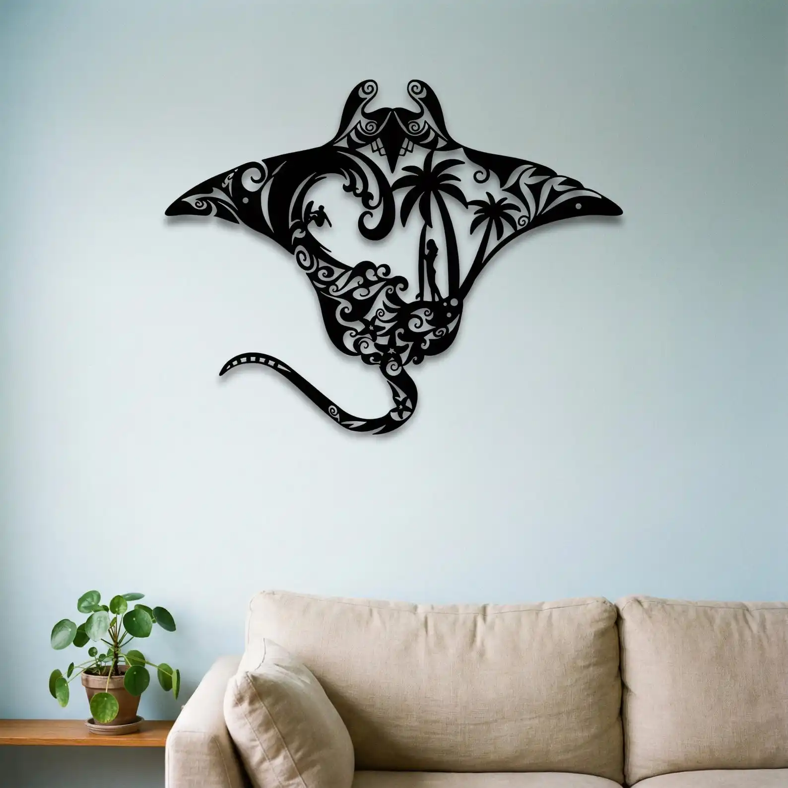 CIFbuy Arte de pared de metal, decoración colgante minimalista con silueta de rayo, adorno de pared de estilo costero para sala de estar y dormitorio