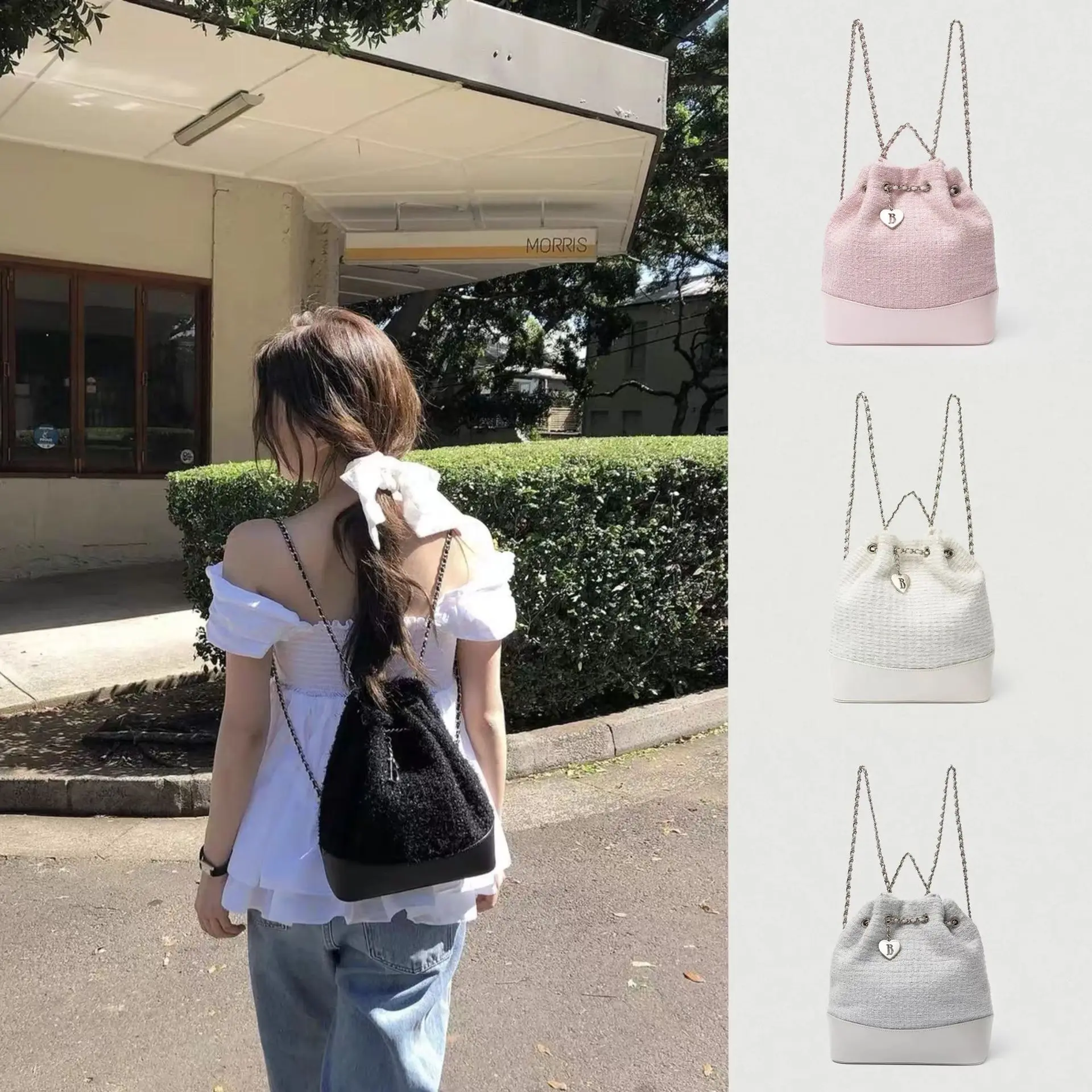 

Korean New Fashion Chain Handheld Bucket Bag Versatile Commuter Backpack