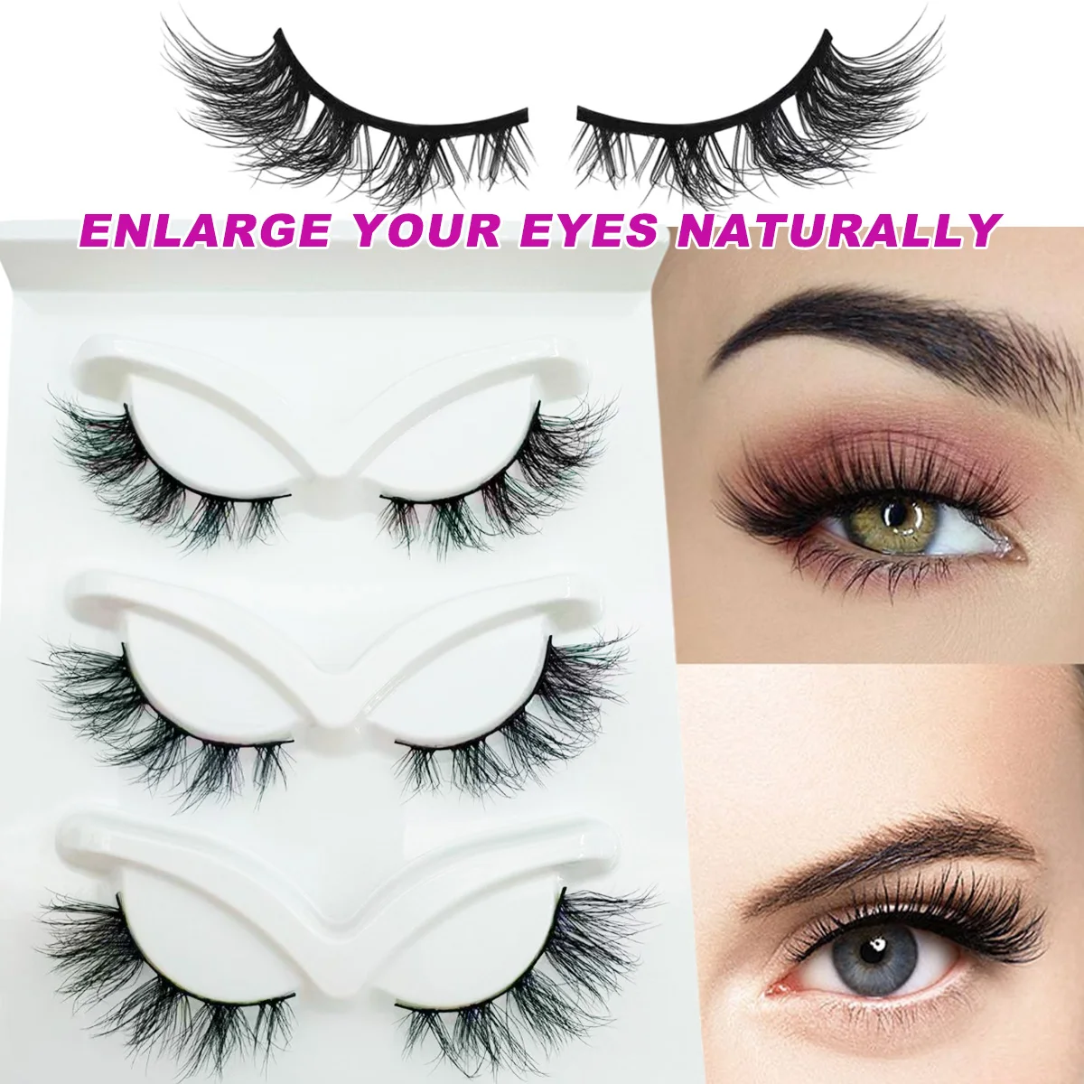 3 أزواج من الرموش الصناعية الناعمة ذات المظهر الطبيعي خفيفة الوزن على شكل عين القطة وعين الثعلب رموش اصطناعية ممدودة لتعزيز جمال العين #1