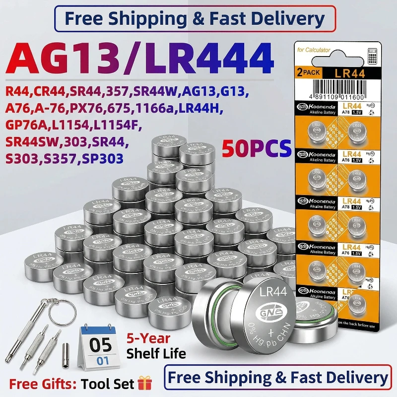 

100Pcs High Quality AG13 LR44 Battery 1.5V Alkaline Cell A76 L1154 SR44 Watch Batteries Fast Delivery for Laser Pen Toy Remote