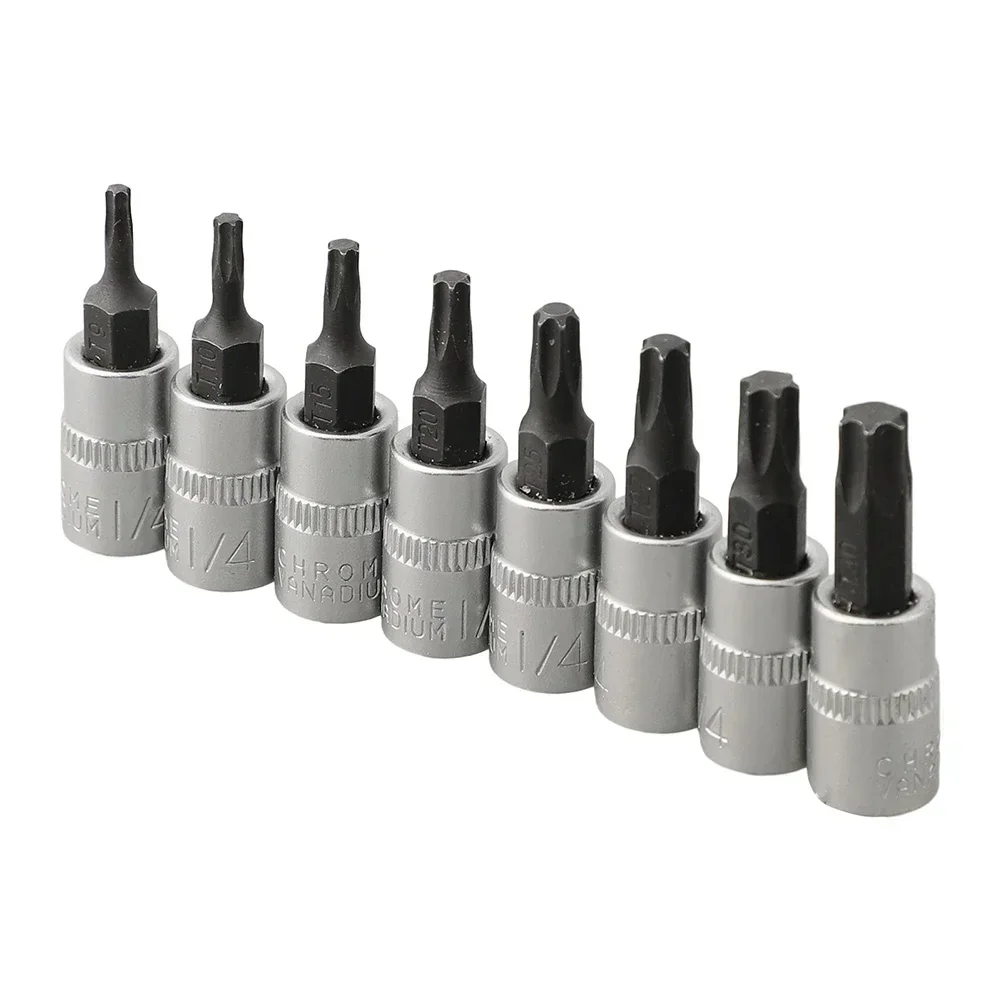 8pcs Torx Bit Sockets Set 1/4 Inch Driver Socket Ratchet Socket Wrench Screwdrivers Hand Tools T8 T15 T20 T25 T27 T30 T40