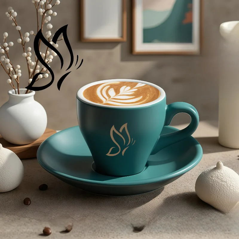 Taza y Plato de Cé Espro  con Diseño de Mariposa, Estilo Italiano Mate, Regalo de Oficina, Alto Valor Estético, Cerá...