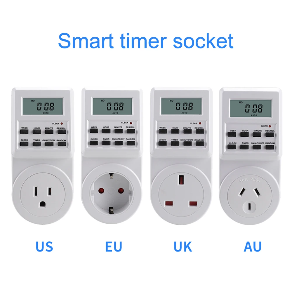 US AU UK EU Plug Digital Weekly Programmable Electrical Wall Plug-in Power Socket Timer Switch Outlet Time Clock 220V 110V AC