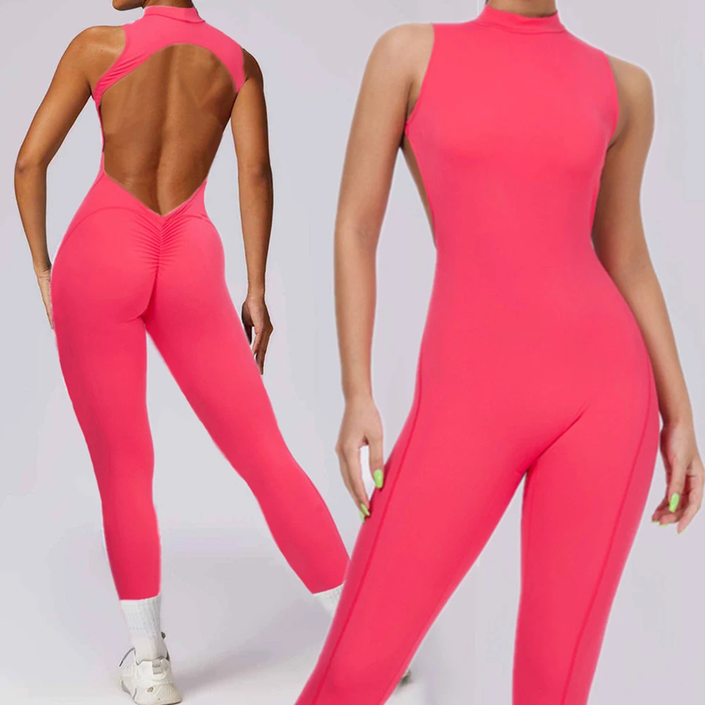 2024 Rompers Yoga Sets Sleeveless pants Jumpsuit for Women Fitness Gym Clothing Workout Open Back Sports Suit with chest pad