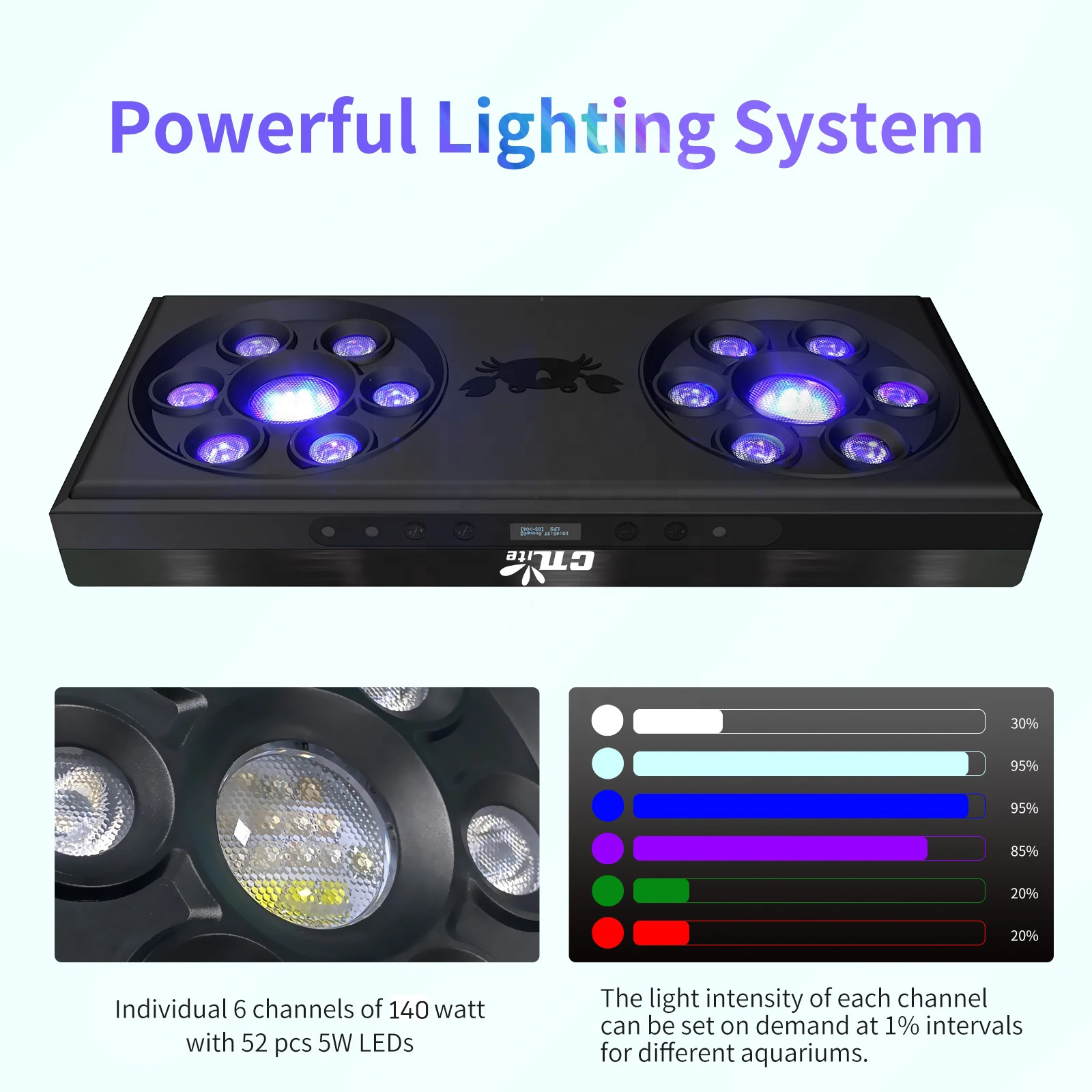 140W Master-Slave Control Multicolor 6 Channel Full Spectrum Expandable Aquarium Lighting Water LED Aquarium Light