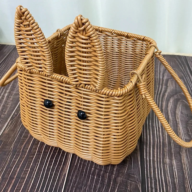 

Hand-woven Imitation Rattan Basket for Outing, Wedding Gift, Storage, Rabbit Photo Prop, Fruit Display