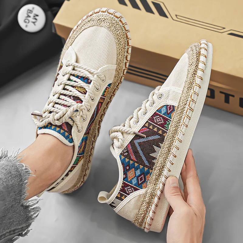 Retro Men's Cloth Shoes Sale Flats Canvas Shoes for Men Casual Loafers Comfortable Breathable Fisherman Shoes Men Espadrilles