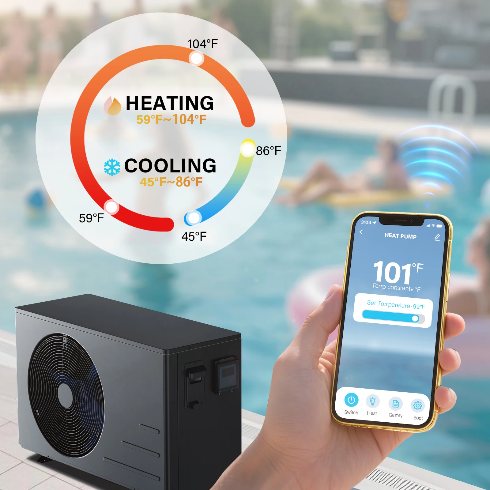 30K BTU for 12K Gallon Pools - Energy Efficient, WiFi Control, Ultra Quiet 52dB, Works In/Above Ground Pool Heat Pump