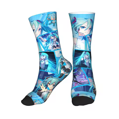 Anime Hatsune Miku Men's Crew Socks Unisex Funny 3D Printing Dress Socks Women