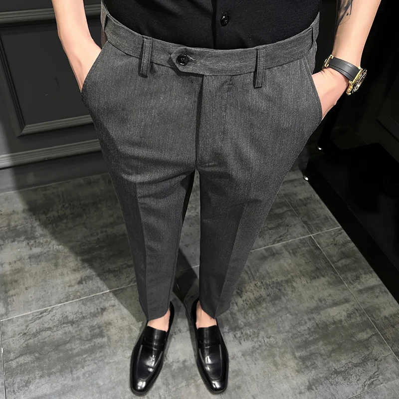 2023 British High Waist Straight Pants Men Social Trousers Pant Italian Mens Formal Pant Pantalones Hombre Dress Ankle Pants 38