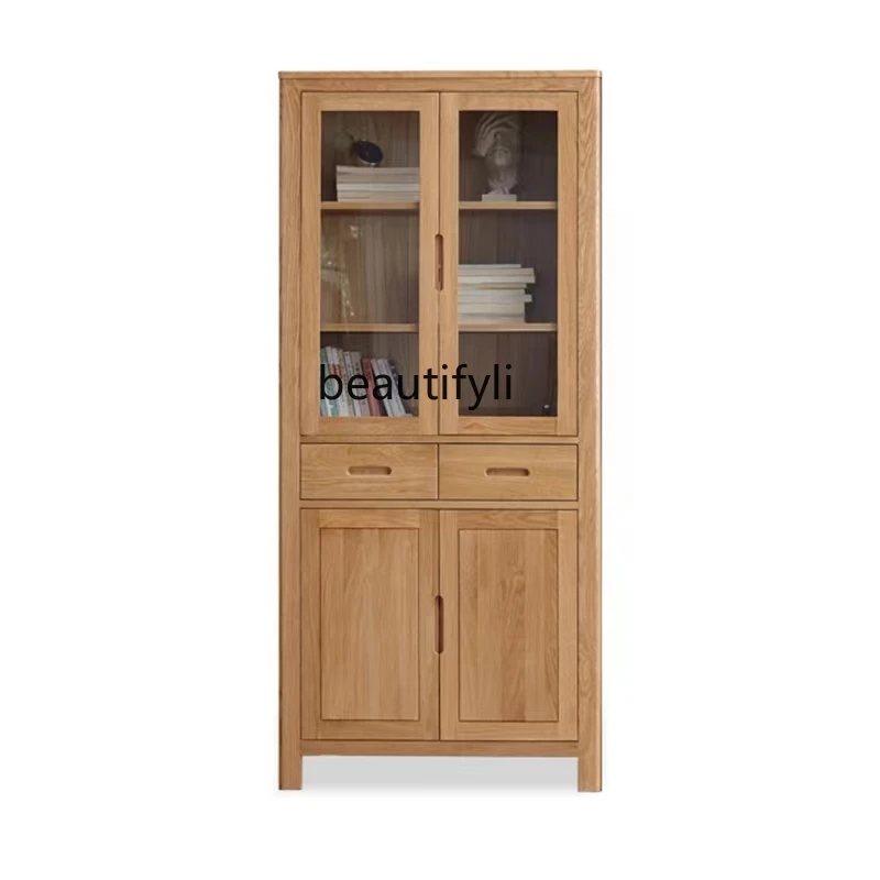 

Solid Wood Multi-Layer Storage Bookcase Nordic Living Room Bookcase Oak Combination Storage Cabinet