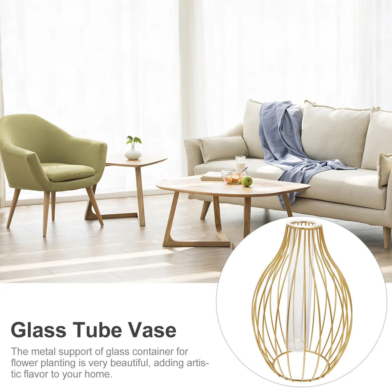 

Hydroponic Vase Glass Tube Planter with Iron Art Bracket Resistant to Temperature Changes Easy to Clean Decorative for Home