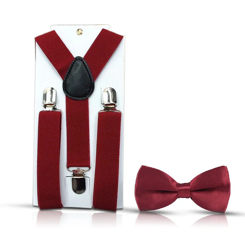 Crianças estilo britânico suspensórios e gravata borboleta conjunto meninos cintas bowties meninas tirantes popular três clipe suspensórios elasticidade