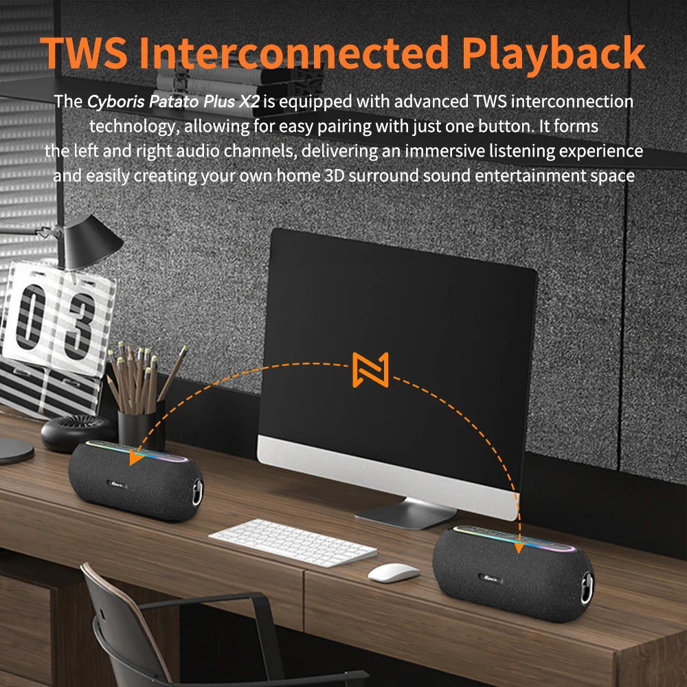 2025 New Cyboris Professional 60W Stereo RGB Music Box 6000mAh Portable Wireless Bluetooth Speakers Hi-fi Bass Party Speaker