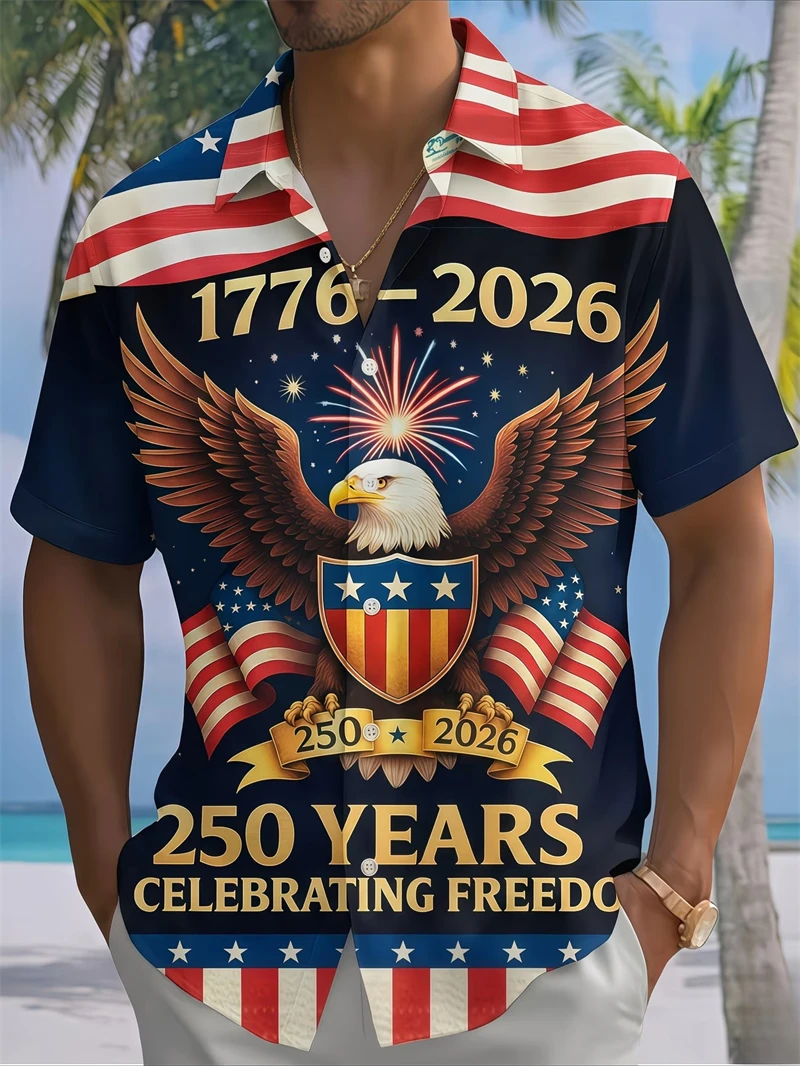 250th Anniversary USA Men Hawaiian Shirt 250 Years USA Independence Day Shirt 4th Of July Patriotic Gift Summer Oversized Shirts