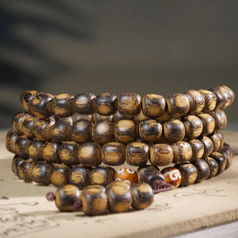 

High Polished Indonesian Agarwood Cube Beads: 108pcs Bracelet/Necklace Mala for Men & Women Gifts