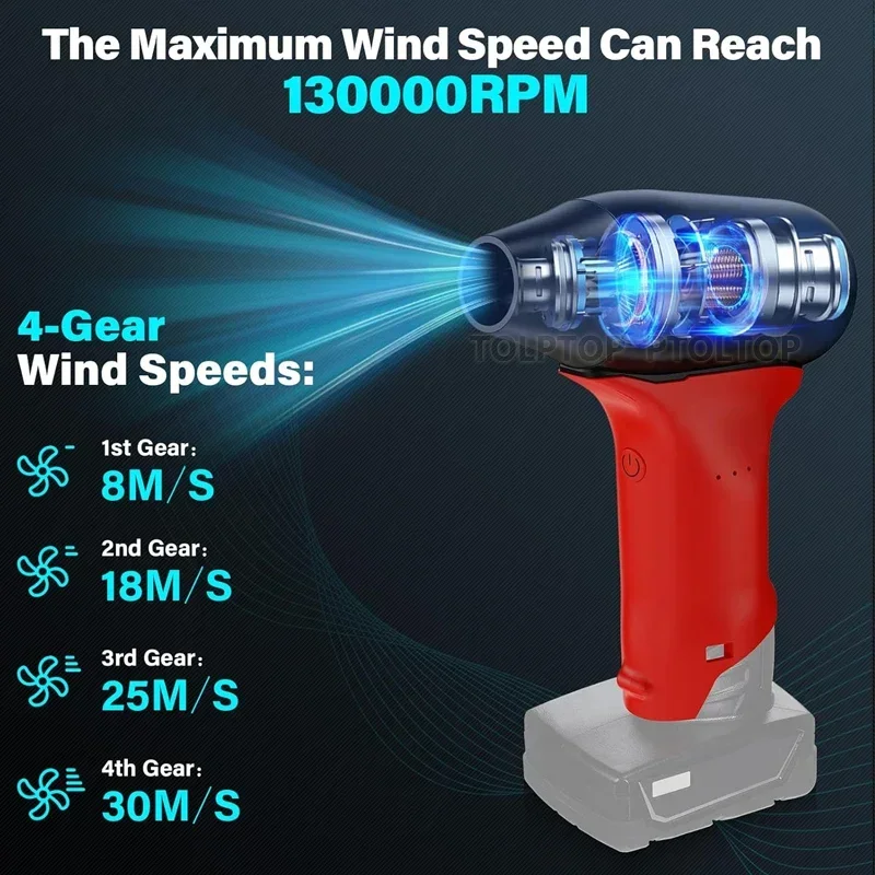 Přenosný turbínový ventilátor pro Milwaukee 12V baterii, bezkartáčový elektrický turbínový ventilátor s tryskou, ruční foukání prachu - náhled 3