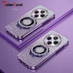 Glitter Plating Magnetic Holder Phone Case For Xiaomi Redmi 14C Note 14 Pro Plus 4G 5G Soft Silicone Cover
