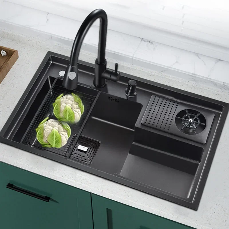 Topmount Smart Commercial Smart Black Multifunction Stainless Steel Kitchen Sink with Cup Washer