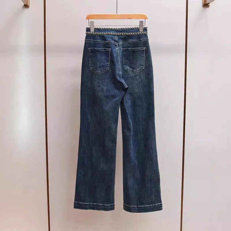 ANJY Autumn Women American Style Vintage High-End Chain Design Slimming Straight Jeans Ins Trend Versatile Wide-Leg Pants A10635