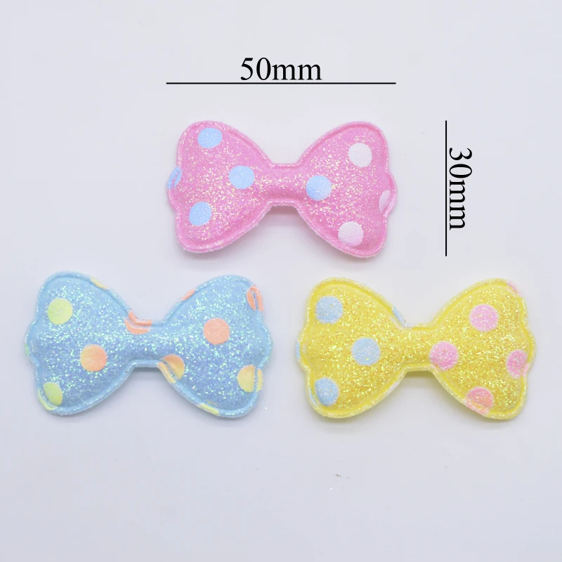 20Pcs 50*30mm Padded Glitter Leather Bow Tie Patches for Clothes Hat Shoes Sewing Applique Headwear Hair Clips Decor Accessories