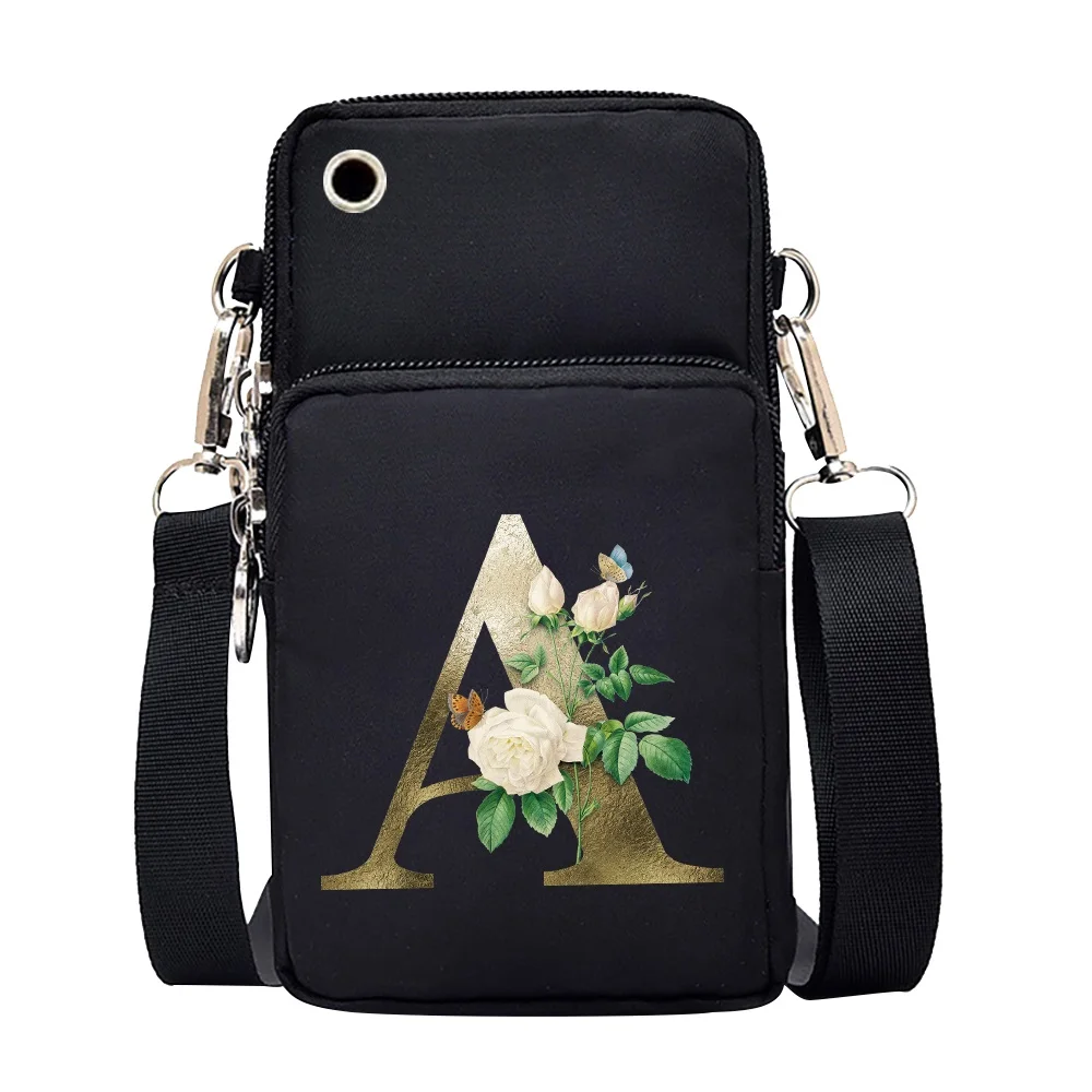 Shoulder Bags Unisex Waterproo Phone Bags  Universal for Samsung/xiaomi/iphone Shoulder Bags Golden Flower Print CrossBody Bag