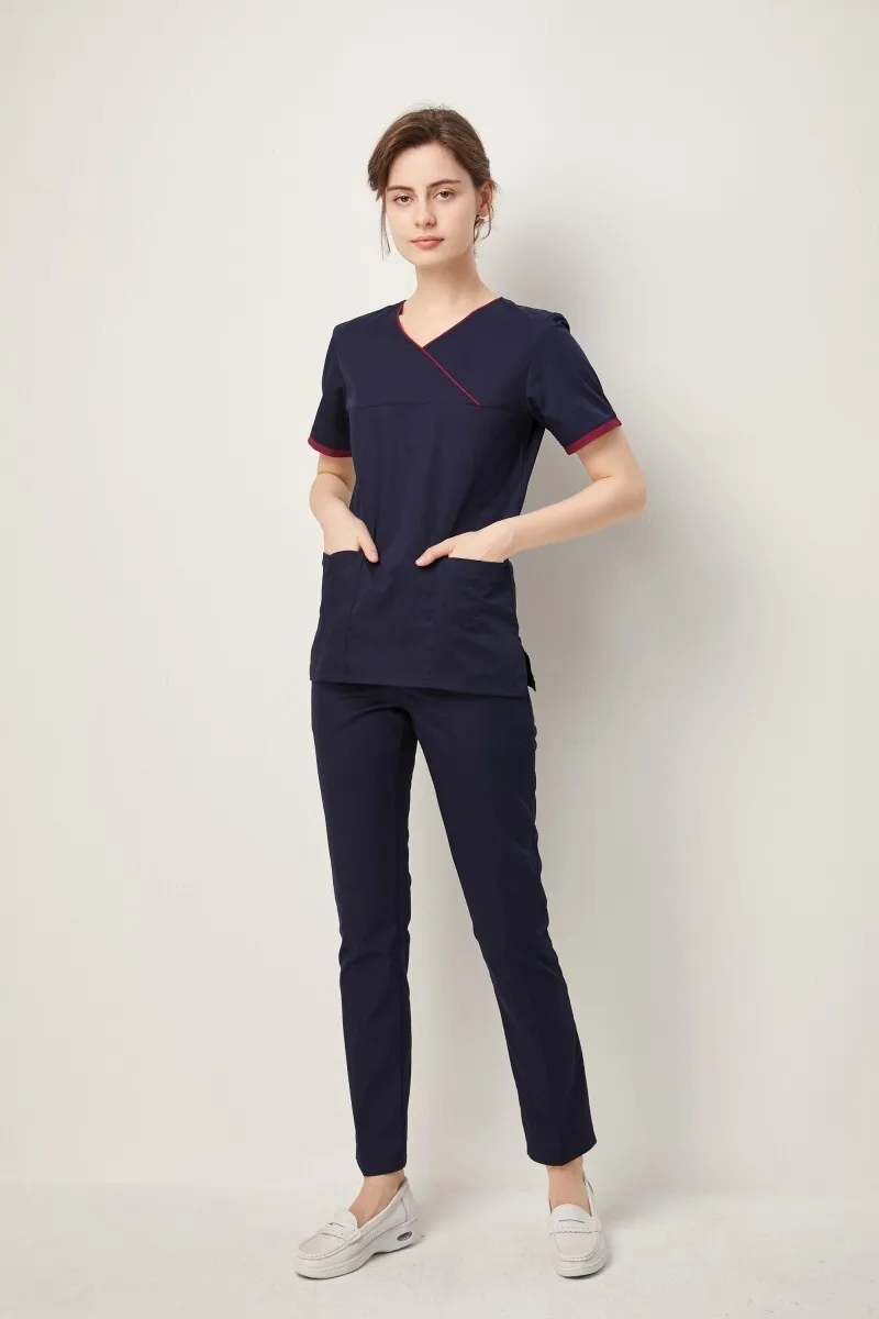 Ensemble d'uniformes de circuit dentaire à manches courtes et col en V pour femmes, vêtements de gIslande pour soins infirmiers, vêtements de dessus bleu marine, été, illeur, hôpital pour animaux de compagnie, 2022