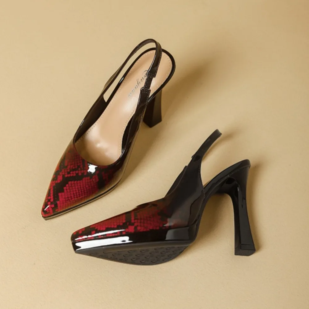Women's High Heeled Sandals Waterproof Table Heels Shoes Woman 2026 Summer New Snake Pattern Pointed Heel Bag Head Sandals Women