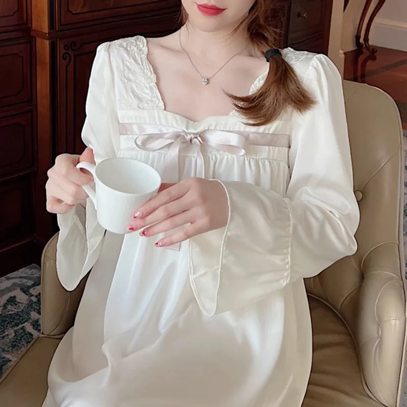 Spring and Summer New Women\'s Nightdress Loungewear Ice Silk Nightdress Women\'s Casual Nightwear Nightdress Loungewear