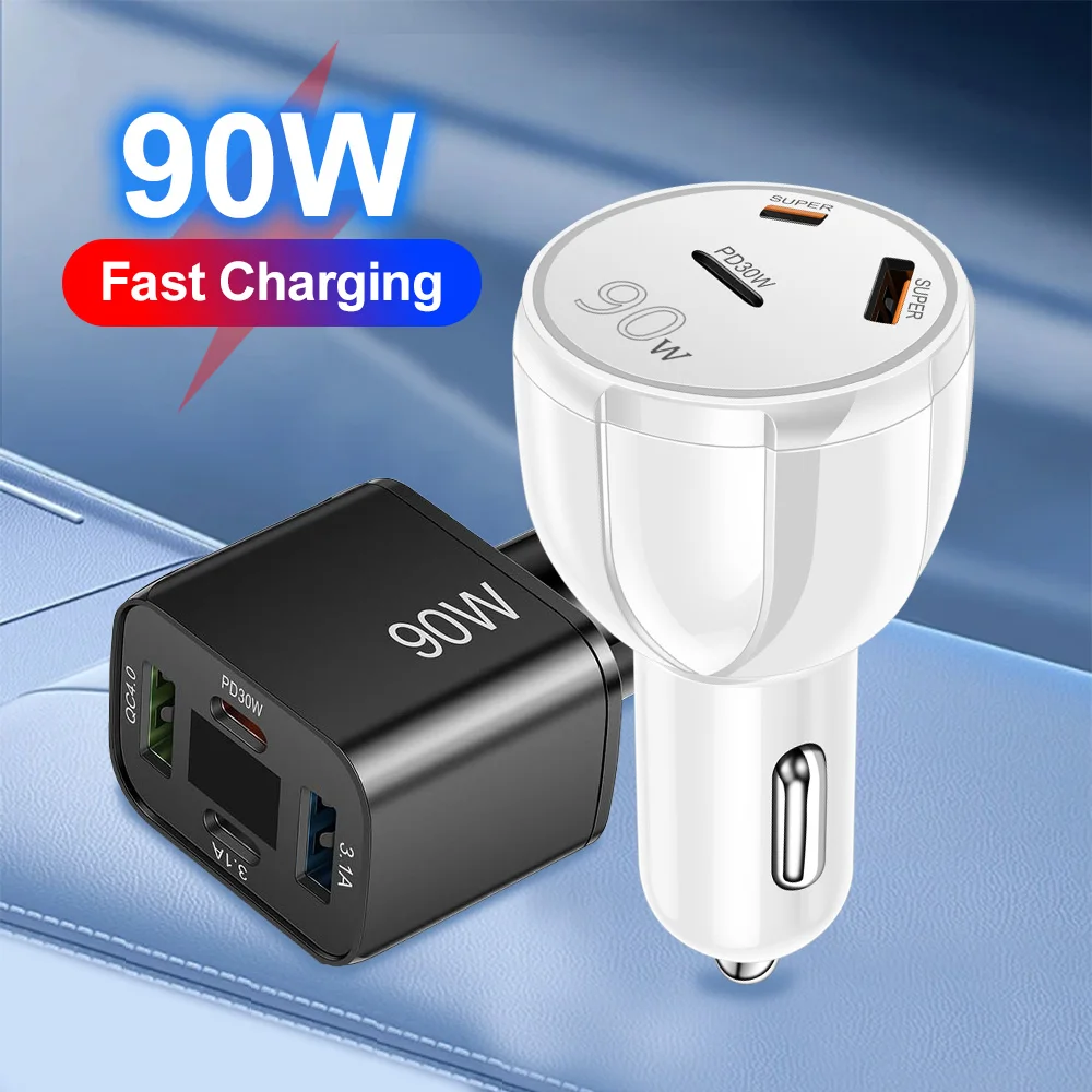 

Автомобильное зарядное устройство с 3 4 портами USB Type C, 90 Вт, адаптер для быстрой зарядки телефона в автомобиле USB Quick Charger 3.0 для iPhone Huawei Xiaomi Samsung