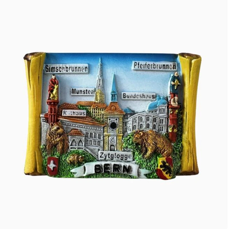Imanes de nevera 3D pintados a mano, pegatina magnética de Berna, la Capital de Suiza, recuerdos turísticos