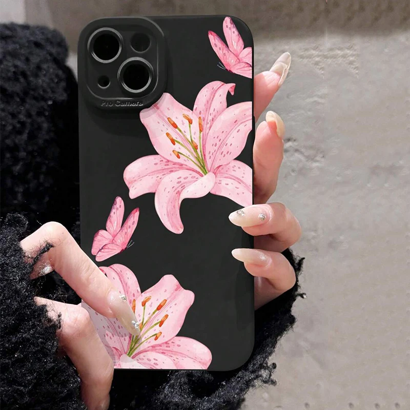 

For iPhone 16 Pro Max 15 14 13 12 11 Case Pink Hibiscus Flowers Silicone Cover For iPhone XS Max XR X XS 16e 7 8 Plus Soft Funda