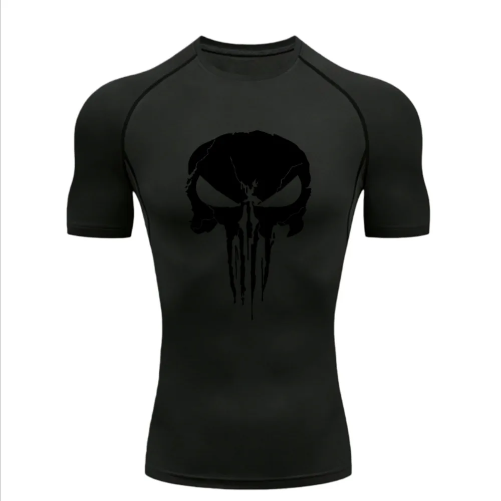 Skull 2026 Men's Sports T-shirt Training Fitness Compression Workout T-Shirt Gym T-shirts Rashguard Sports Men's Athletic Tees