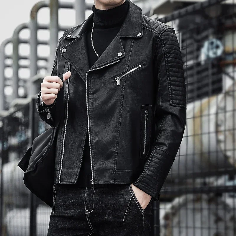 

New Autumn Mens Leather Jacket High-quality Korean Fashion Youth Zipper Motorcycle Coat Male Business Casual PU Leather Jackets