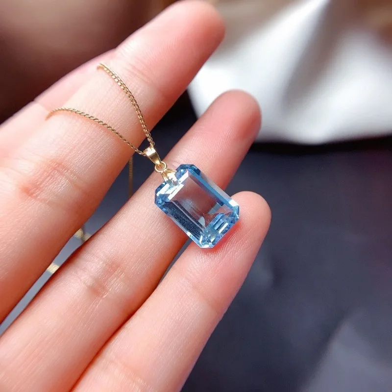 Classic Silver Inlaid Blue Gemstone Rectangle Necklace Simple Charm Pendant Neutral Style clavicle chain jewelry for women