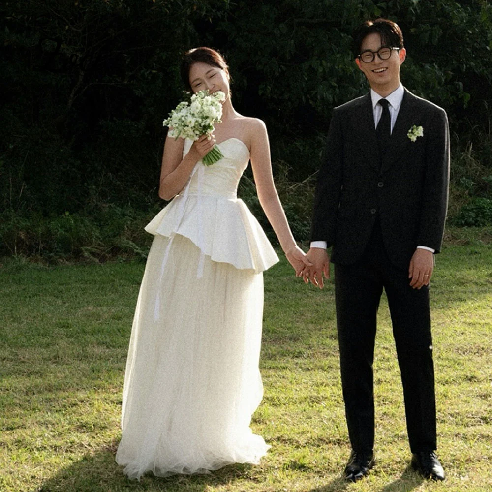 

Zoci Elegant Sweetheart Korea Wedding Dresses Photos Shoot Customized Bridal Gown Puff Skrit Satin Tulle A Line Bride Dress